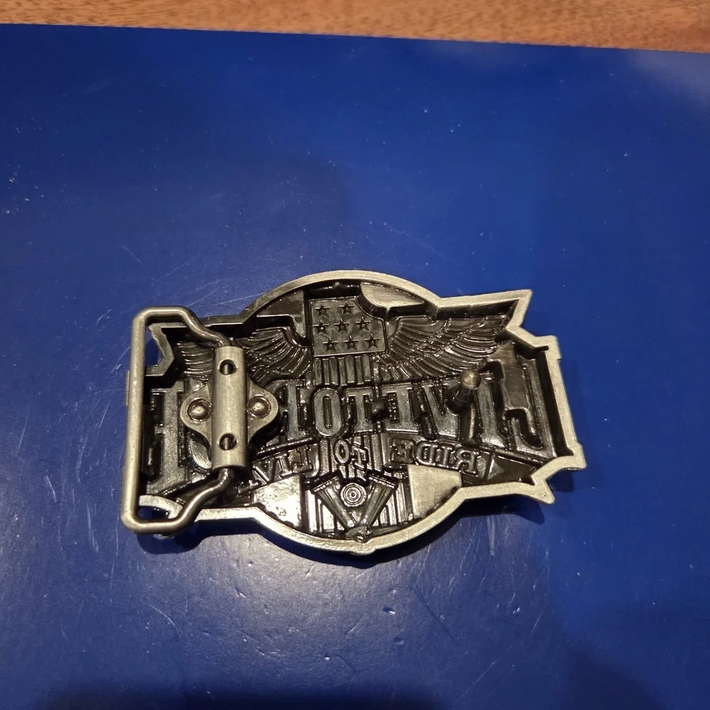 Live to Ride Ride to Live Motorcycle Biker Belt Buckle Pewter Red Enamel